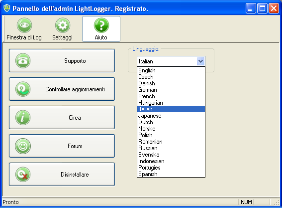 LightLogger Keylogger Cambia Linguaggio