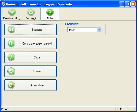 LightLogger Keylogger Pagina Aiuto