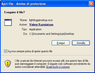 LightLogger Keylogger Avvertimento Sicurezza