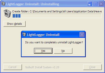 LightLogger Keylogger Processo Disinstallazione