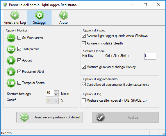 LightLogger del Prodotto - Software di Monitoraggio