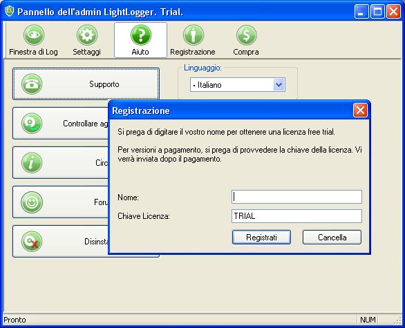 LightLogger registrazione Finestra